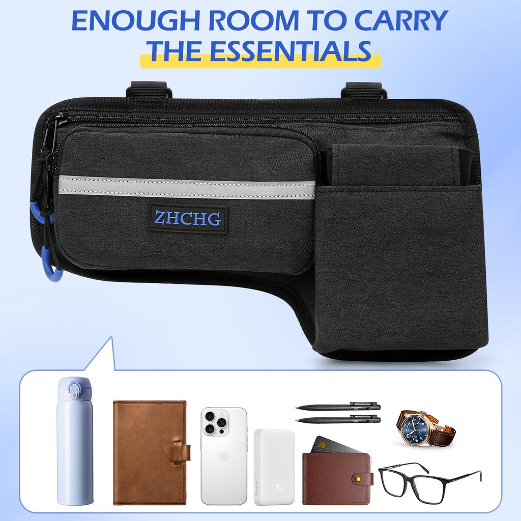 ZHCHG Upgraded Wheelchair Side Bag with Cup Holder, Wheelchair Armrest Pouch for Walker, Wheelchair Accessories Storage Bag