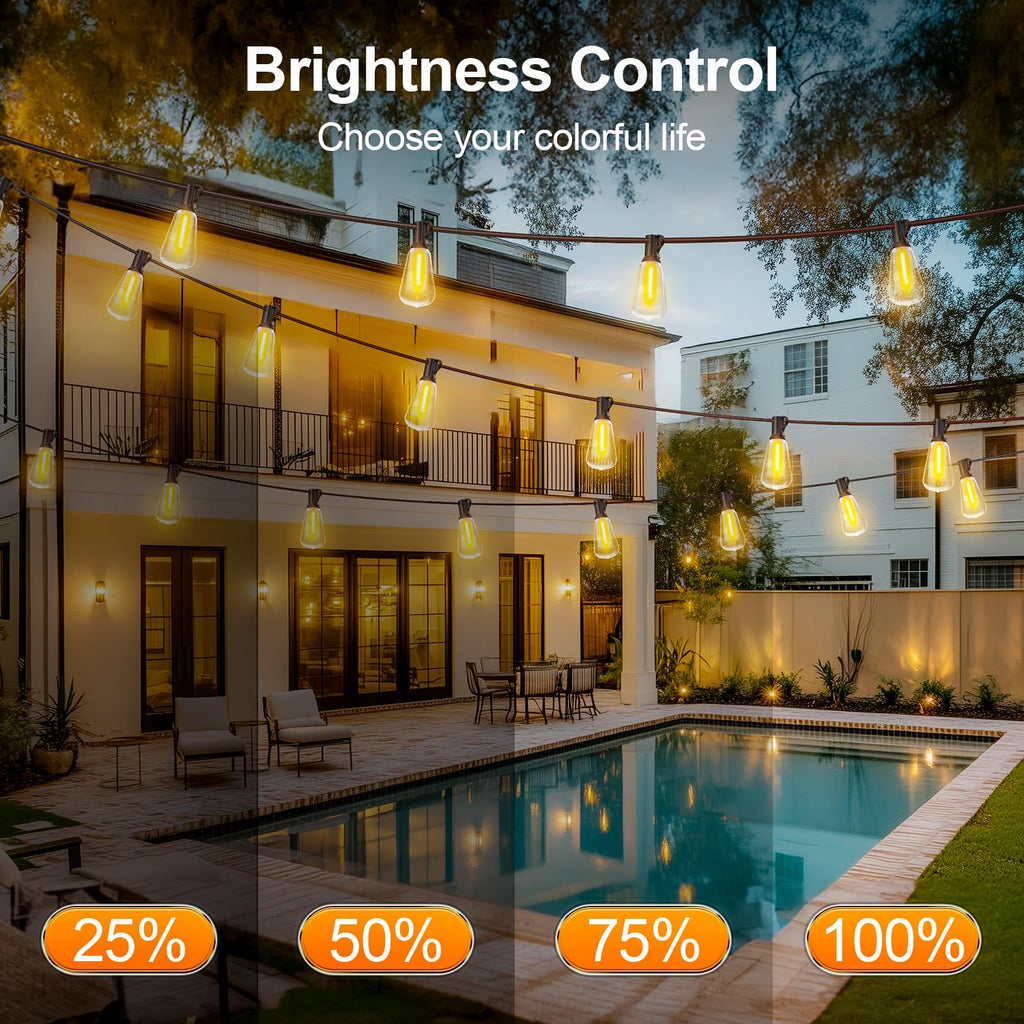 Outdoor String Led Patio Lights - 150Ft 45M Outside Waterproof Light With Remote Dimmable ST38 Shatterproof Bulb Connectable Hanging Outdoor Electric Lighting For Backyard Yard Gazebo Porch Party