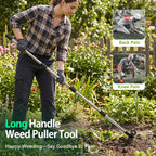 60" Weed Puller Tool with Long Handle, 2-in-1 Weed Rake & Garden Hoe, Stand Up Weeding Tools Gardening, Heavy Duty Steel Weeder Tool, Manual Uprooting Weed Remover Tool for Yard, Lawn, Patio, Garden