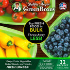 Debbie Meyer UltraLite GreenBox | Reusable Plastic Airtight Food Storage Containers with Lids, Keeps Fruit, Vegetables, Baked Goods Fresh Longer, In Fridges, Travel On-The-Go or Lunch | 32 Piece Set