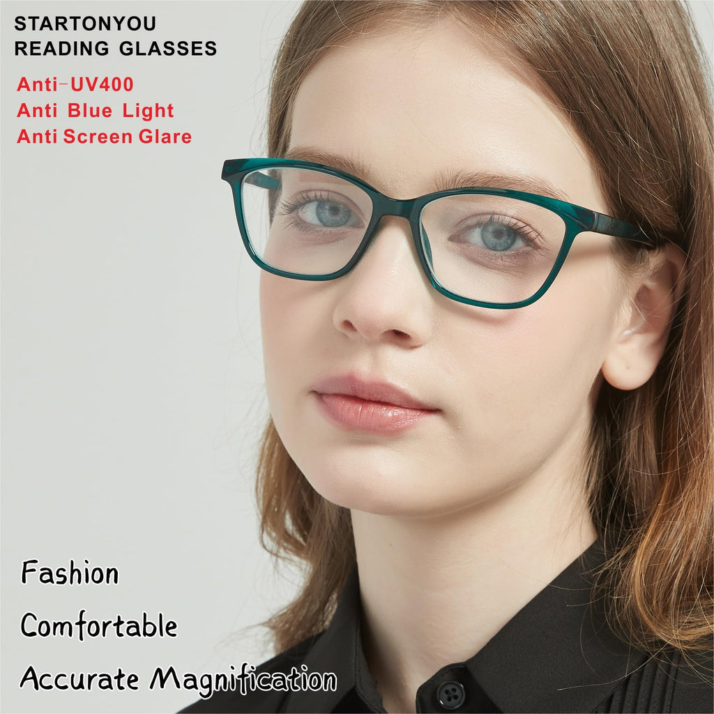 STARTONYOU Reading Glasses for Women, 3-Pack Blue Light Computer Eyeglasses, Cat-Eye Fashion Full Frame with Spring Hinge Ladies Readers +1.5diopter