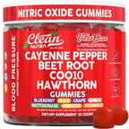 Clean Nutra Cayenne Pepper Beet Root Gummies Beetroot Garlic CoQ10 Hawthorn Berry Grape Seed Extract Olive Leaf Nattokinase Hibiscus Vitamin D Nitric Oxide - VasoEase