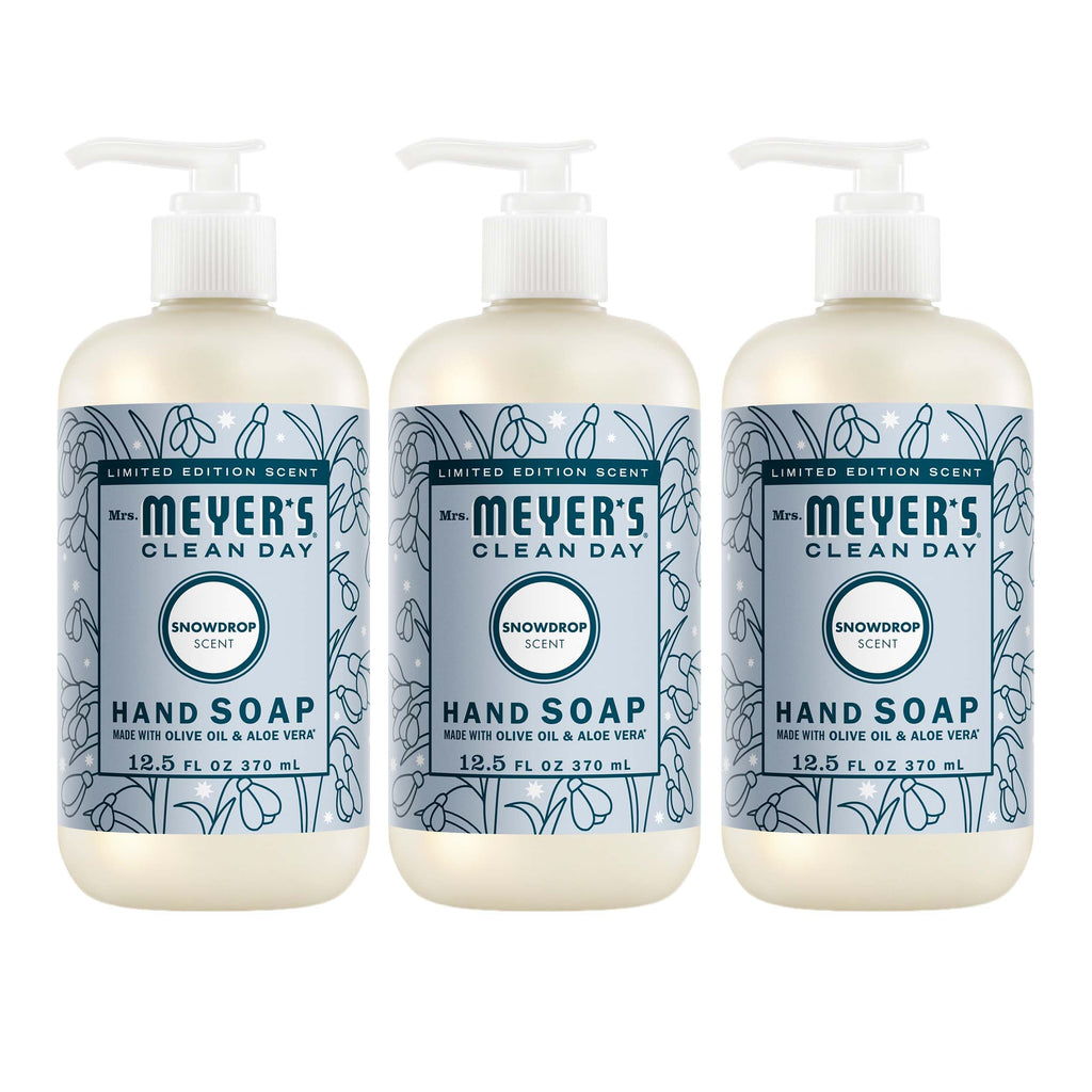 MRS. MEYER'S CLEAN DAY Hand Soap, Made with Essential Oils, Snowdrop, 12.5 fl. Oz (Pack of 3)