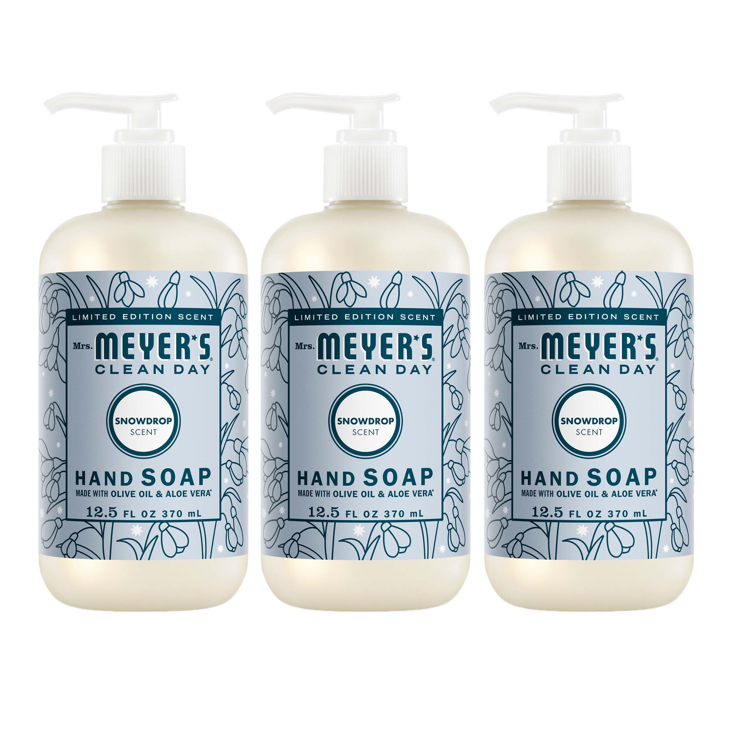 MRS. MEYER'S CLEAN DAY Hand Soap, Made with Essential Oils, Snowdrop, 12.5 fl. Oz (Pack of 3)