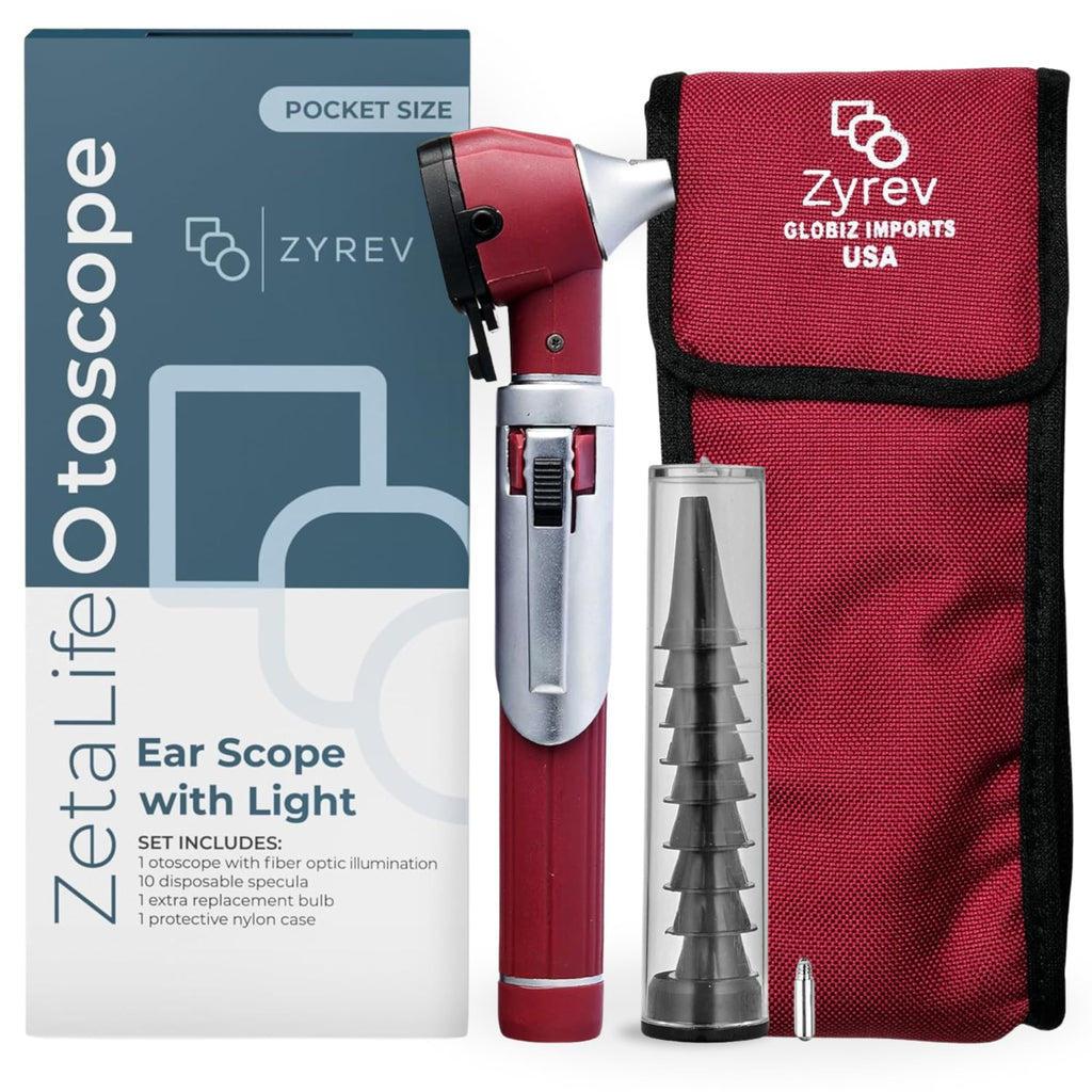 Zyrev ZetaLife Otoscope - Ear Scope with Light, Ear Infection Detector, Pocket Size (Maroon Color)