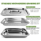 2 Pack Stainless Steel Seed Sprouter Trays, 2-Tier Soil-Free Microgreens Growing Kit, Sprouting Tray with Cover Lids & Mesh Pads for Sprouts Beans Alfalfa Wheatgrass (10.6" * 7.9" * 1.9")