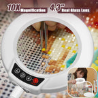 Krstlv 10X Magnifying Glass with Light and Stand, 16.5in Flexible Goose-Neck, 5 Color Modes Stepless Dimmable LED Lighted Desk Lamp, Hands Free Magnifier for Crafting Hobby Painting Close Work - White