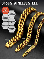 FaithHeart Gold Stainless Steel Cuban Link Bracelet for Men