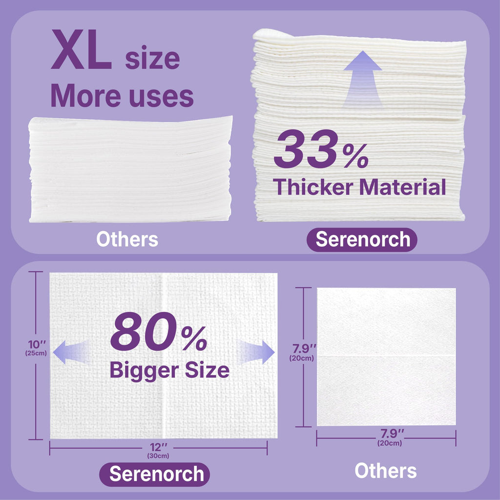 Serenorch Disposable Face Towels (100 Count) – XL 10"x12" Ultra Thick Facial Cleansing Cloths – Soft Biodegradable Dry Wipes for Sensitive Skin – Lint-Free Makeup Remover Towelettes for Daily Skincare
