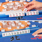 GUSTARIA American Mahjong Game Set, 166 Premium White Tiles, 4 All-in-One Color Rack/Pushers, Complete Mahjong Set Blue Carrying Bag