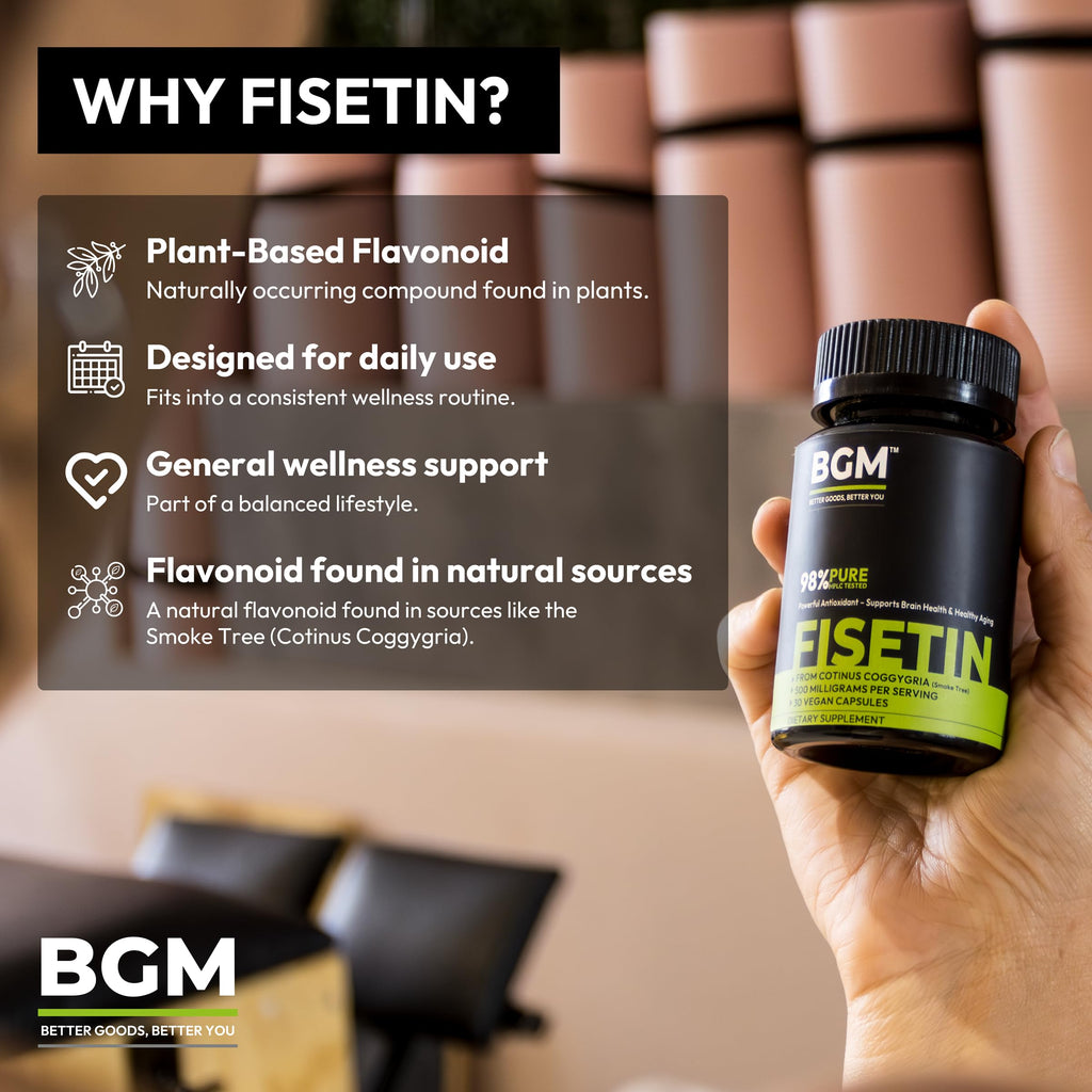 BGM Fisetin 500mg Supplement | Cotinus Coggygria (Smoke Tree) Extract | 98% Pure Flavonoid | Antioxidant Support | Vegan Capsules | 30 Count