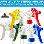 Leak-Free Chemical Resistant Spray Head 10 Pk. BOTTLES NOT INCLUDED. Industrial Sprayer for Car Detailing Window Cleaning and Janitorial Supply. Low-Fatigue Trigger and Nozzle Fit 32oz Bottle.