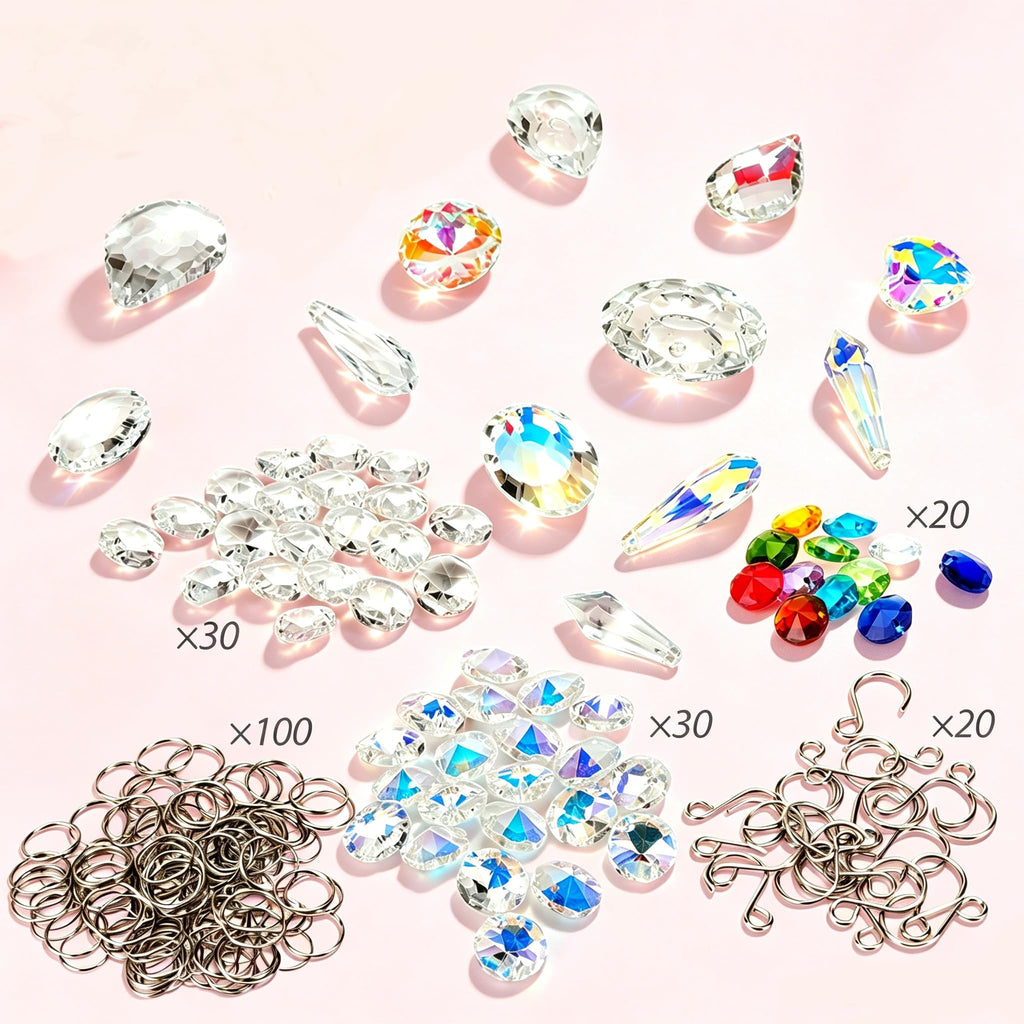 WASTROYAL 212pcs Crystal Suncatcher Kit, Glass Prisms for Chandelier Parts