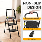 HBTower 3 Step Ladder, Folding Step Stool with Wide Anti-Slip Pedal, Step Stool Foldable with Cushioned Handle for Home and Kitchen, Black