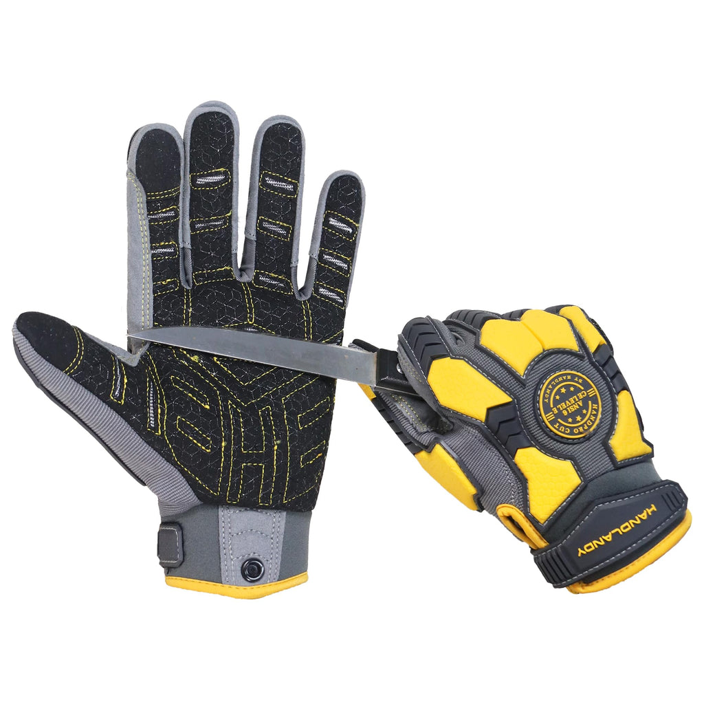 HANDLANDY Cut Resistant Men Impact Resistant Work Gloves, Padded Palm Grip Heavy Duty Working Glove (Medium, Blue)