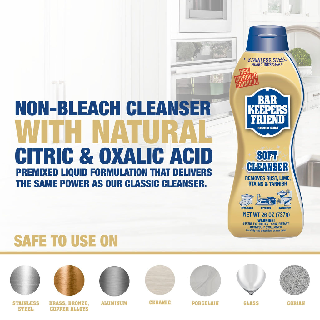 Bar Keepers Friend Soft Cleanser (26 oz) MORE Spray + Foam (25.4 oz) Multipurpose Cleaner Bundle, Stain & Rust Remover for Multi Surface Bathroom, Kitchen & Outdoor Cleaning