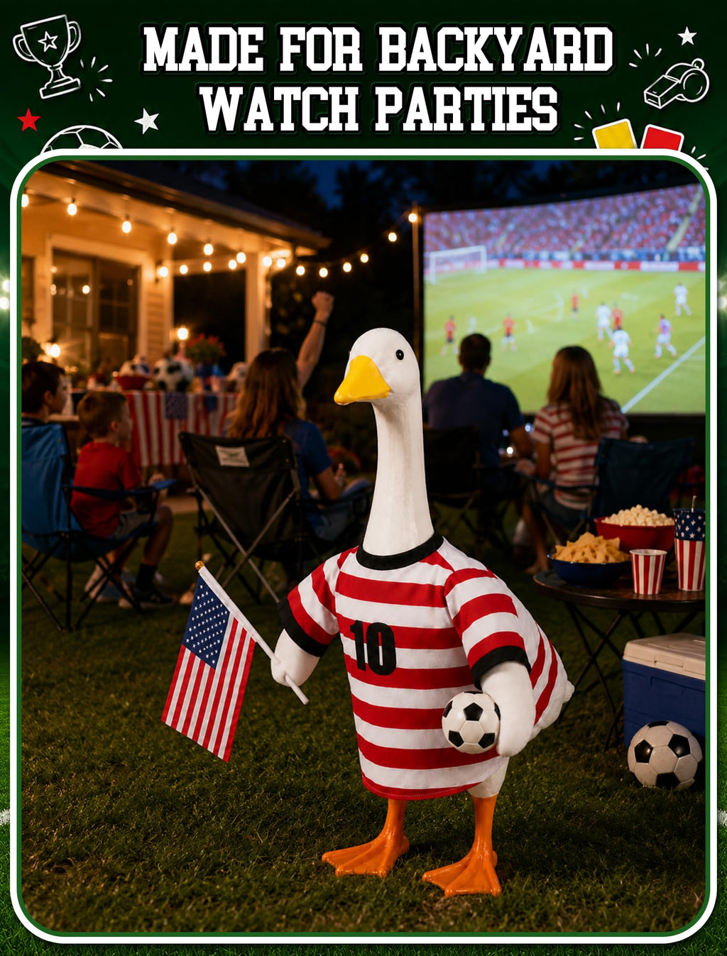 ROSSNY USA Soccer Porch Goose Outfit for 23 in Goose Statue