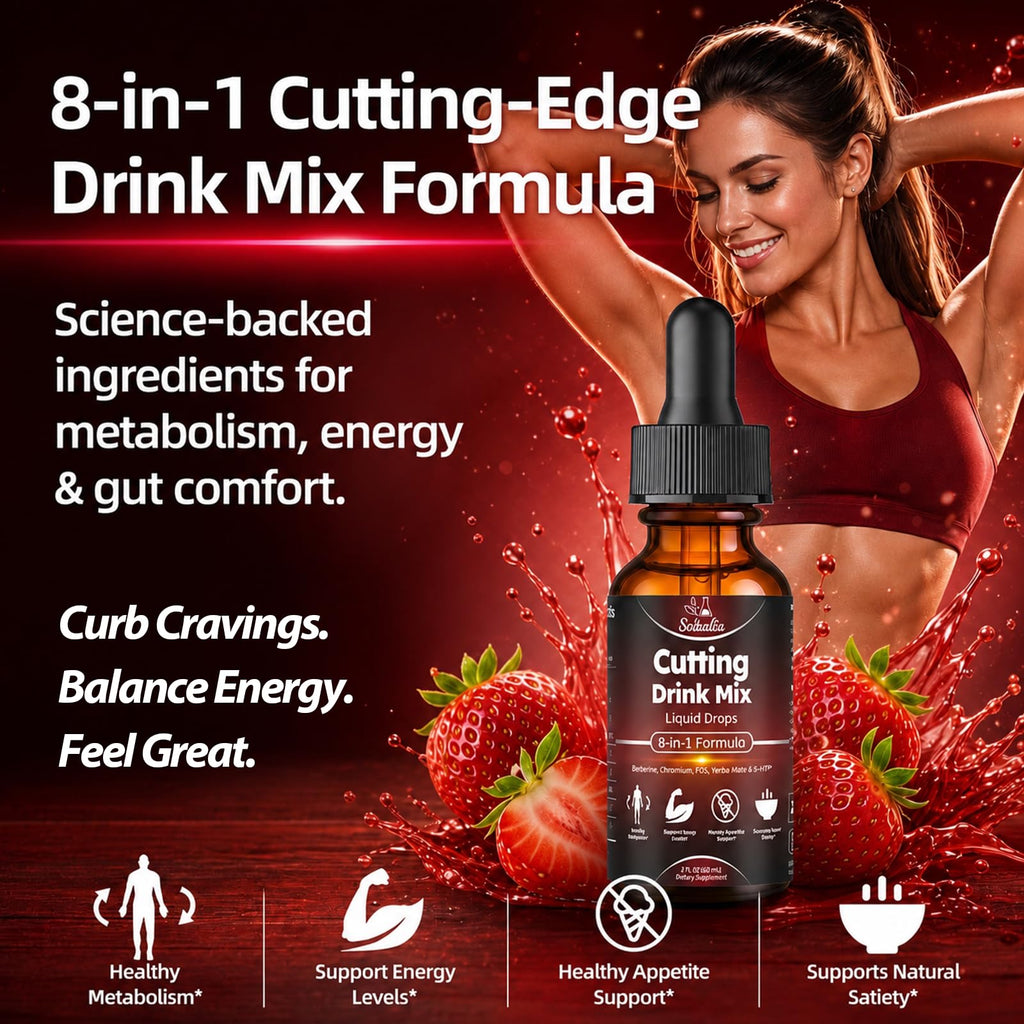 Scibalia Cutting Mix Drink Liquid Drops, Metabolism & Satiety Support w. Berberine Yerba Mate Magensium Chromium FOS & 5-HTP for Energy & Gut Health, Strawberry Acai Flavor 30 Servings
