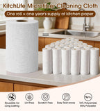KitchLife Microfiber Cleaning Cloth Roll, 100 Pack - Tear-Away Microfiber Paper Towels, Lint-Free, Reusable, Washable for Kitchen, Car, Dishes, and Sensitive Surfaces (Light Gray)