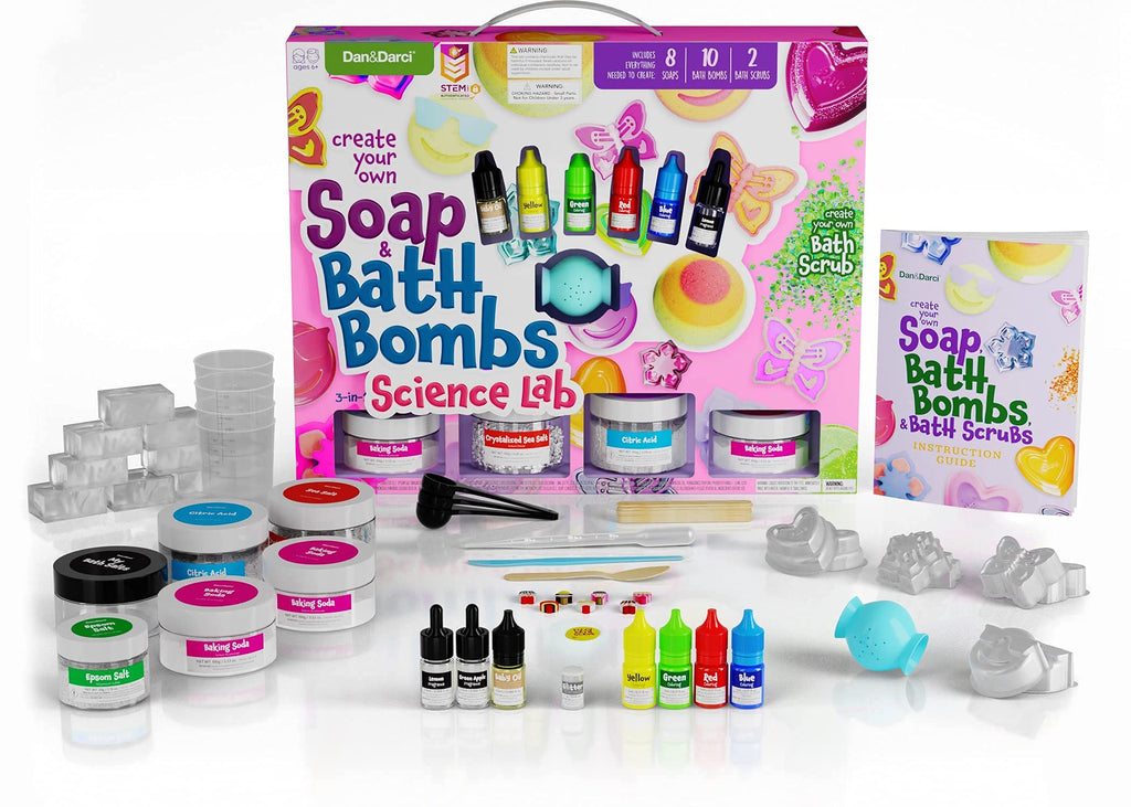 Dan&Darci Soap & Bath Bomb Making Kit for Kids, 3-in-1 Spa Science Kits, Craft Gifts for Girls & Boys Age 6-12 Year Old Girl Crafts: DIY Experiment Toys, Gift for Kid Ages