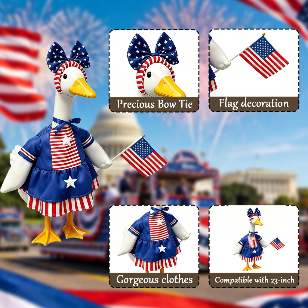 Clzemo 4th of July Porch Goose Outfit for 23 Inch Lawn Statue, Patriotic Goose Clothes with American Flag, Independence Day 250th Anniversary Memorial Day Garden Patio Yard Decoration
