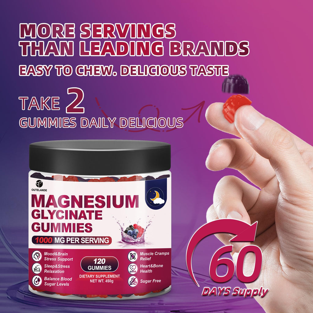 120 CT Magnesium Glycinate Gummies 1000 mg for Women and Men, Magnesium Malate & Taurate Supplements for Sleep, Body Support and Relaxation, Sugar Free, Vegan, Raspberry BlackBerry Blueberry Flavor