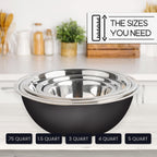 WHYSKO Meal Prep Stainless Steel Mixing Bowls Set, Home, Refrigerator, and Kitchen Food Storage Organizers | Ecofriendly, Reusable, Heavy Duty (Black)