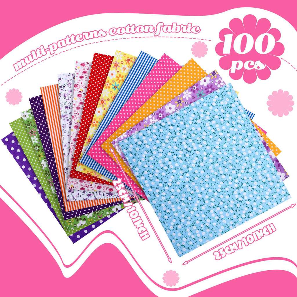 Tudomro 100 Pcs 10 x 10 Inch Floral Cotton Fabric Square Bulk for Quilting