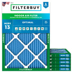 Filterbuy 8x14x1 Air Filter MERV 13 Optimal Smoke & Allergy Defense (6-Pack), Electrostatic Pleated HVAC AC Furnace Filters Replacement, Made in USA (Actual Size: 7.50 x 13.50 x 0.75)