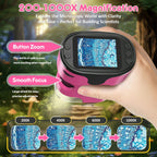 1000X Handheld Microscope for Kids 4K 2.0" Screen Rechargeable Mini Pocket Digital Microscopes w/Slides Kit Portable Edu Gift Age 4-6 8-12 Children Students (Pink)