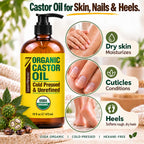Seven Minerals USDA Organic Castor Oil - Big 16 oz Glass Bottle with Pump - 100% Pure Cold Pressed Unrefined Hexane Free - for Hair Growth, Eyelashes, Eyebrows, Skin, Cuticles & Caster Oil Packs