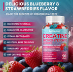 Creatine Monohydrate 8000mg Gummies with BCAA, L-Carnitine, Taurine & Vitamin B12 - Pre Workout Supplement for Muscle Growth, Strength & Energy, Multi-Flavor Chewable Gummies, 180 Count for Men Women