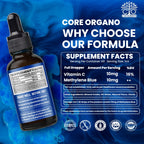 Core Organo Ultra-Pure & Premium 1% Methylene Blue Drops – 3rd Party Lab Tested, 99.9% Purity, Formaldehyde & Alcohol-Free, Pharmaceutical Grade Methylene Blue Drops – 60ml (2.02 fl oz)