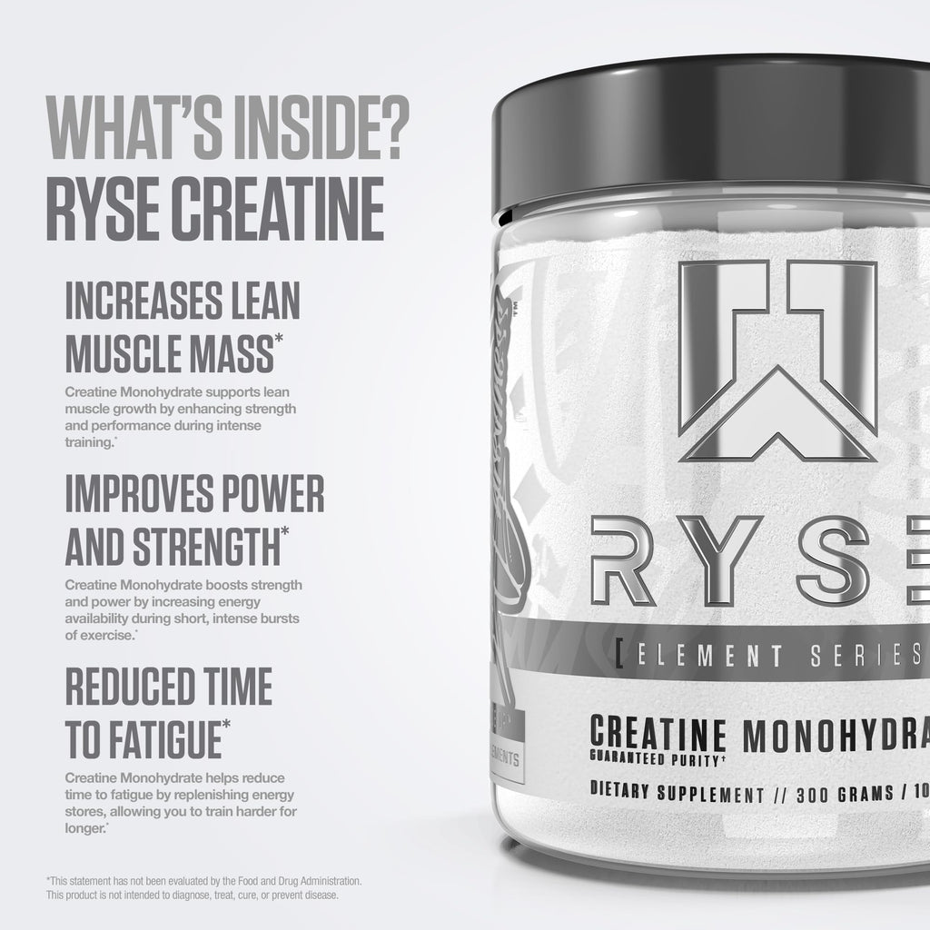 RYSE Creatine Monohydrate Powder - Unflavored - Supports Men & Women Lean Muscle Growth, Strength, Power, and Endurance - Helps Reduce Fatigue and Improve Workout Recovery - 60 Servings