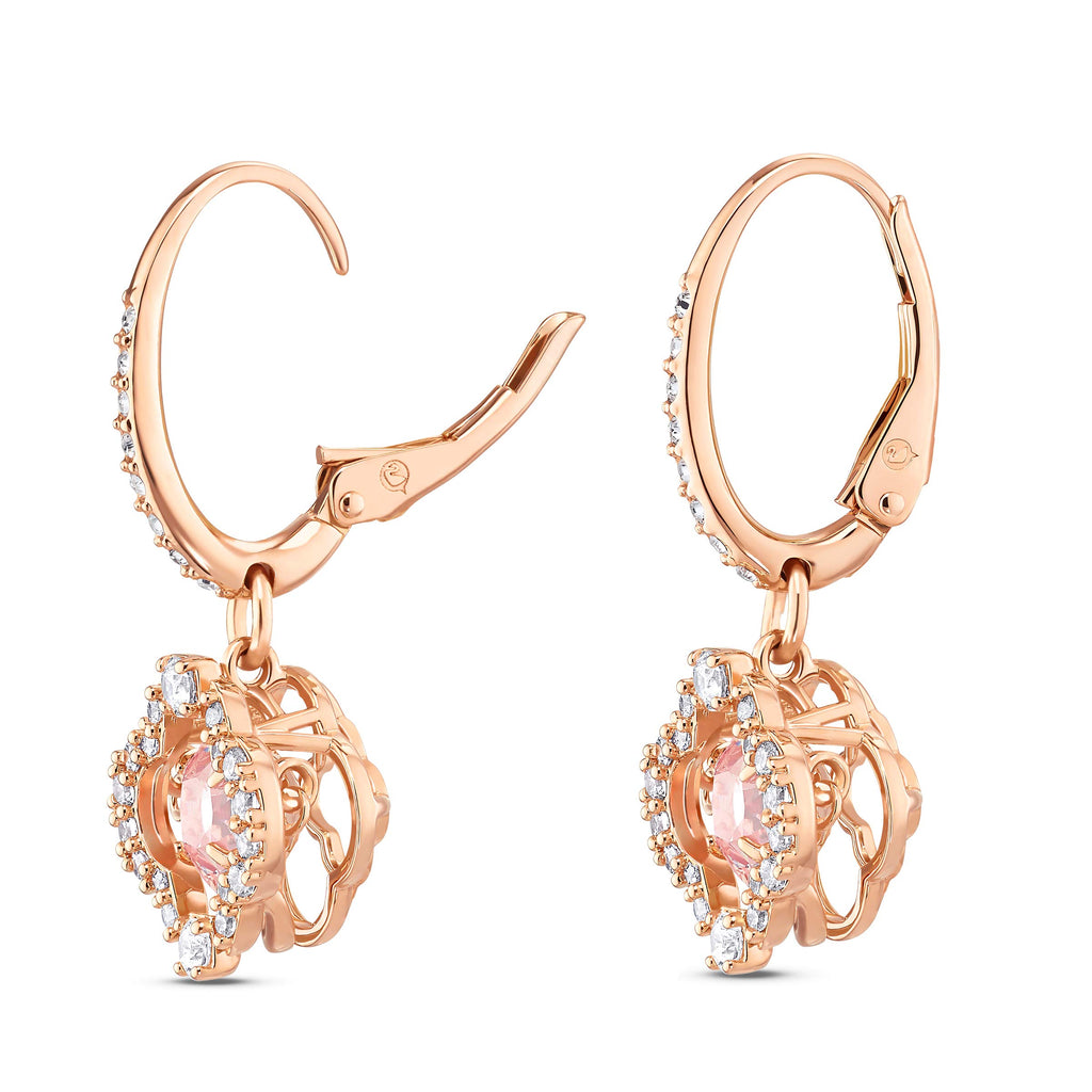Swarovski Una Pierced Earrings with Clear Crystal Pavé Surrounding a Pink Stone on a Rose-Gold Tone Finished Setting