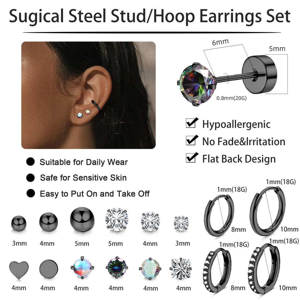LOFITOR Hypoallergenic Surgical Steel Flat Back Earrings Set for Women Men