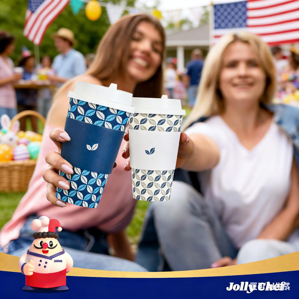 JOLLY CHEF 16 oz Paper Coffee Cups with Lids 100 Pack Disposable Hot Cups