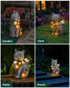 Vuees Solar Garden Statues Outdoor Decor, 6 LED Cat Flowers Butterfly Figurine Lights, Waterproof for Balcony Patio Porch Lawn Yard Ornament Art - Gift Ideas for Housewarming Gardening Grandma Women