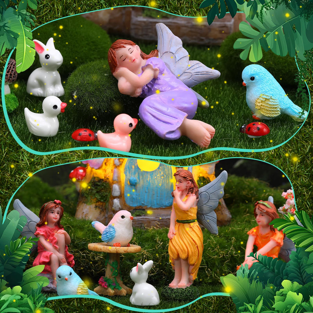 GGSTDDUP 70 Pcs Fairy Garden House Resin Kit Glowing Tree House Miniature Garden Fairy Animals Garden Accessories Decor Outdoor Mini Landscape Ornaments