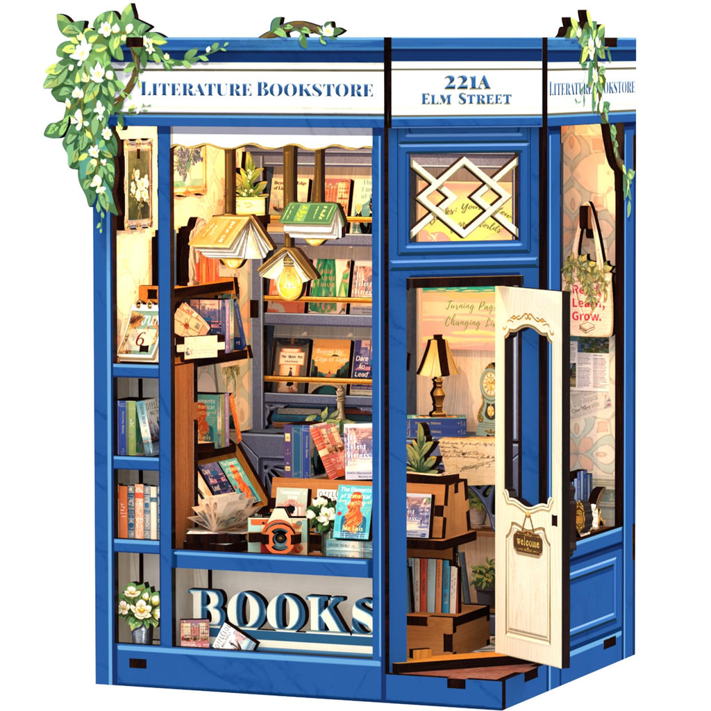 CUTEBEE Book Nook Kit - DIY Miniature House Dollhouse Kit for Adults and Teens, Booknook Tiny House Bookshelf Decor 3D Wooden Puzzle, Gifts for Family, Friends (Literature Bookstore)