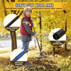 Adjustable Leaf Rake, Heavy Duty Metal Rake for Leaves, Long Handle 30"-60" with Expandable Head 8"-17", Collapsible Small Rakes for Lawns, Gardening, Yard, Camping, Shrub, Grass, Bush, Weed, Debris