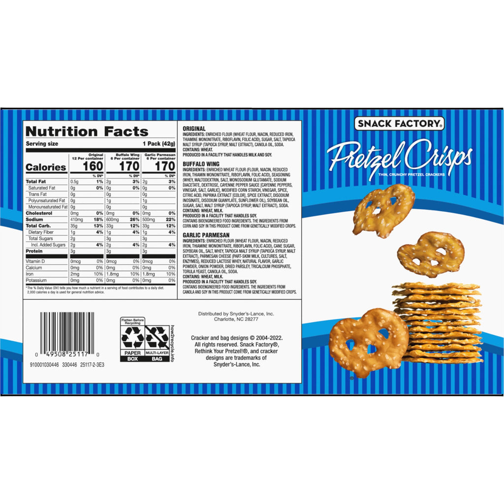 Snack Factory Pretzel Crisps Variety Pack, Individual 1.5 Ounce (Pack of 24)