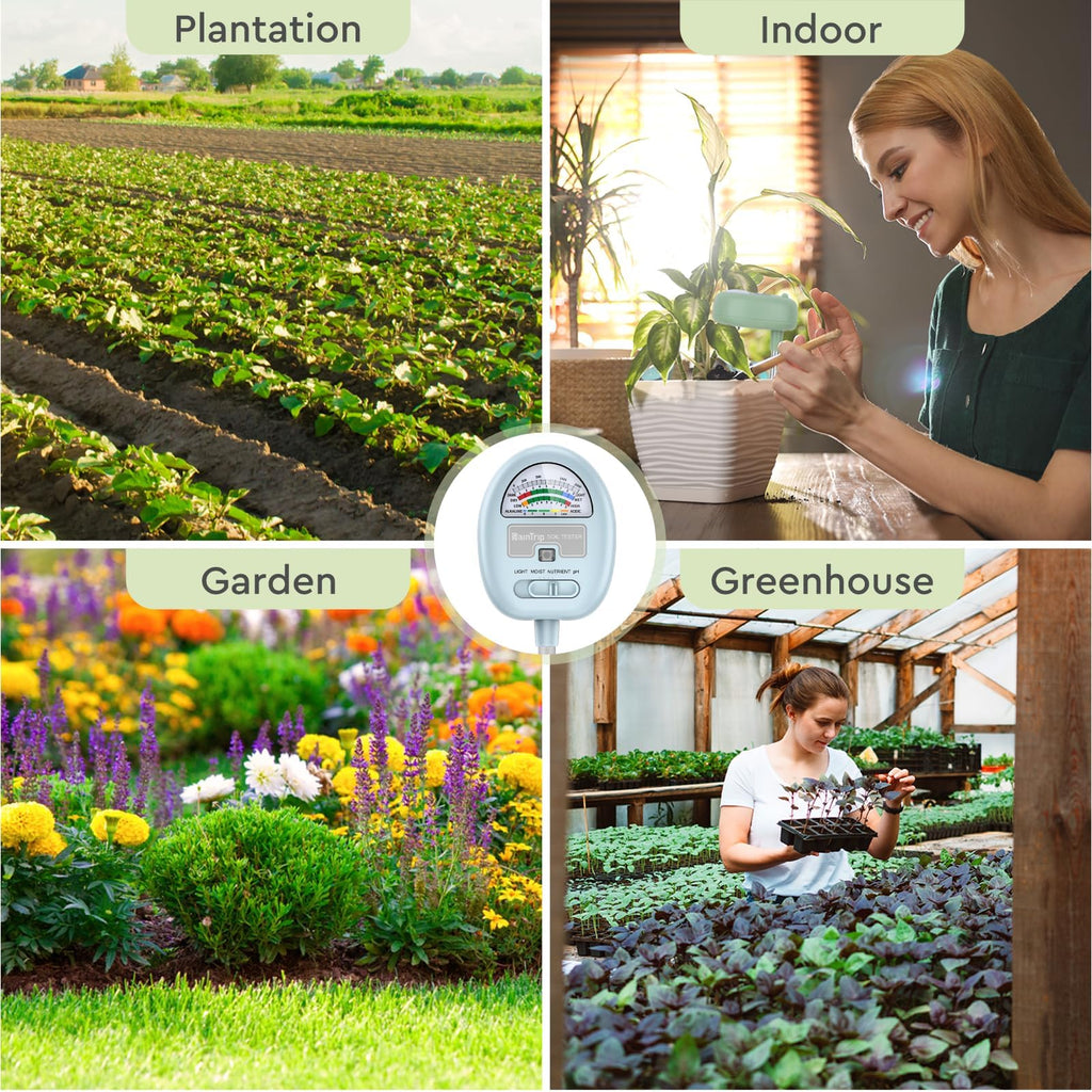 4-in-1 Soil Moisture Meter, Moisture Meter for Plants, Soil Ph Meter, Tester for Moist, Light, Nutrients, pH, Great for Garden, Lawn, Farm, Indoor & Outdoor Use，No Battery Required, Blue