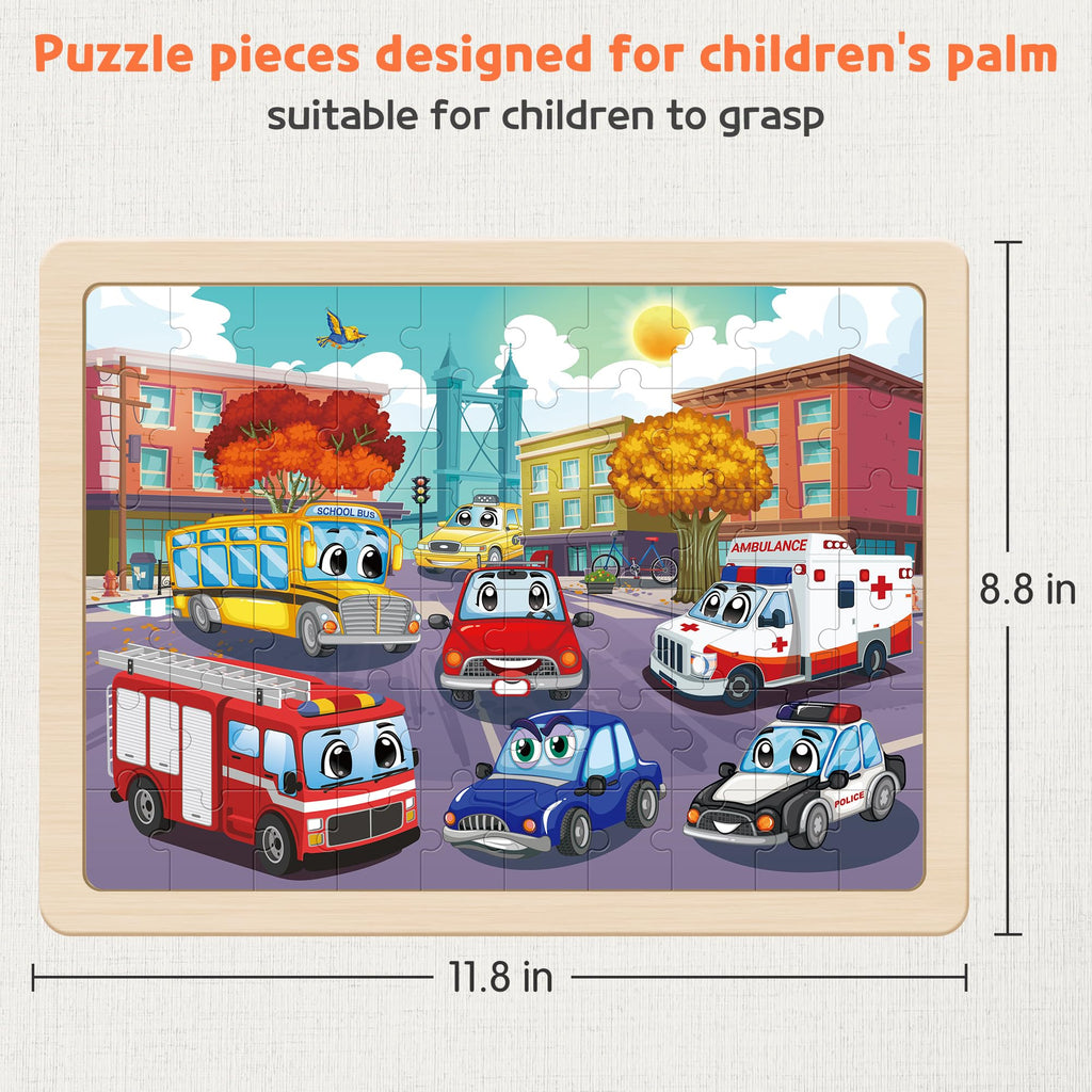 SYNARRY Large Wooden Vehicle Jigsaw Puzzles for Kids Ages 4-8, 60-Piece