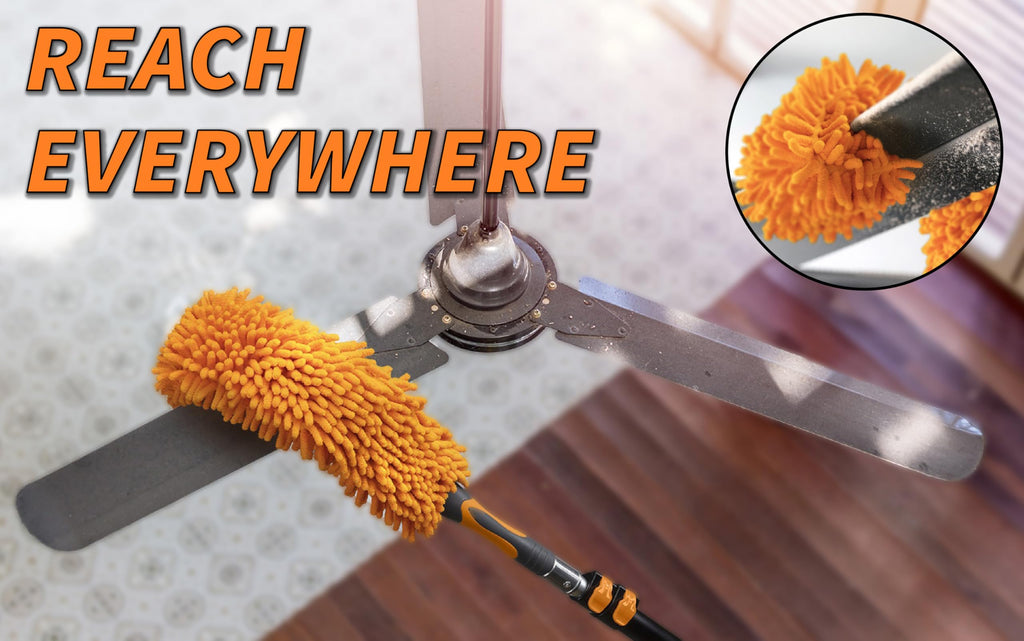 36 Foot High Reach Duster Kit with 5-30 ft Extension Pole // High Ceiling Dusting and Window Cleaning Kit with Telescopic Pole // Window Washer & Squeegee, Cobweb Duster, Fan Blade and Feather Dusters
