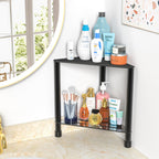 LarFaFa Stainless Steel Black Shower Stool for Inside Shower, 15.4'' H Shower Foot Rest, Corner Shower Stool with Storage Shelf, Shower Step for Shaving Legs, Bathroom Corner Shower Bench