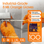 Inspire Heavy Duty Orange Nitrile Gloves | ULTRA 8 Mil Diamond Textured Grip | Industrial Mechanic Disposable Cleaning Gloves (1000, XXL)