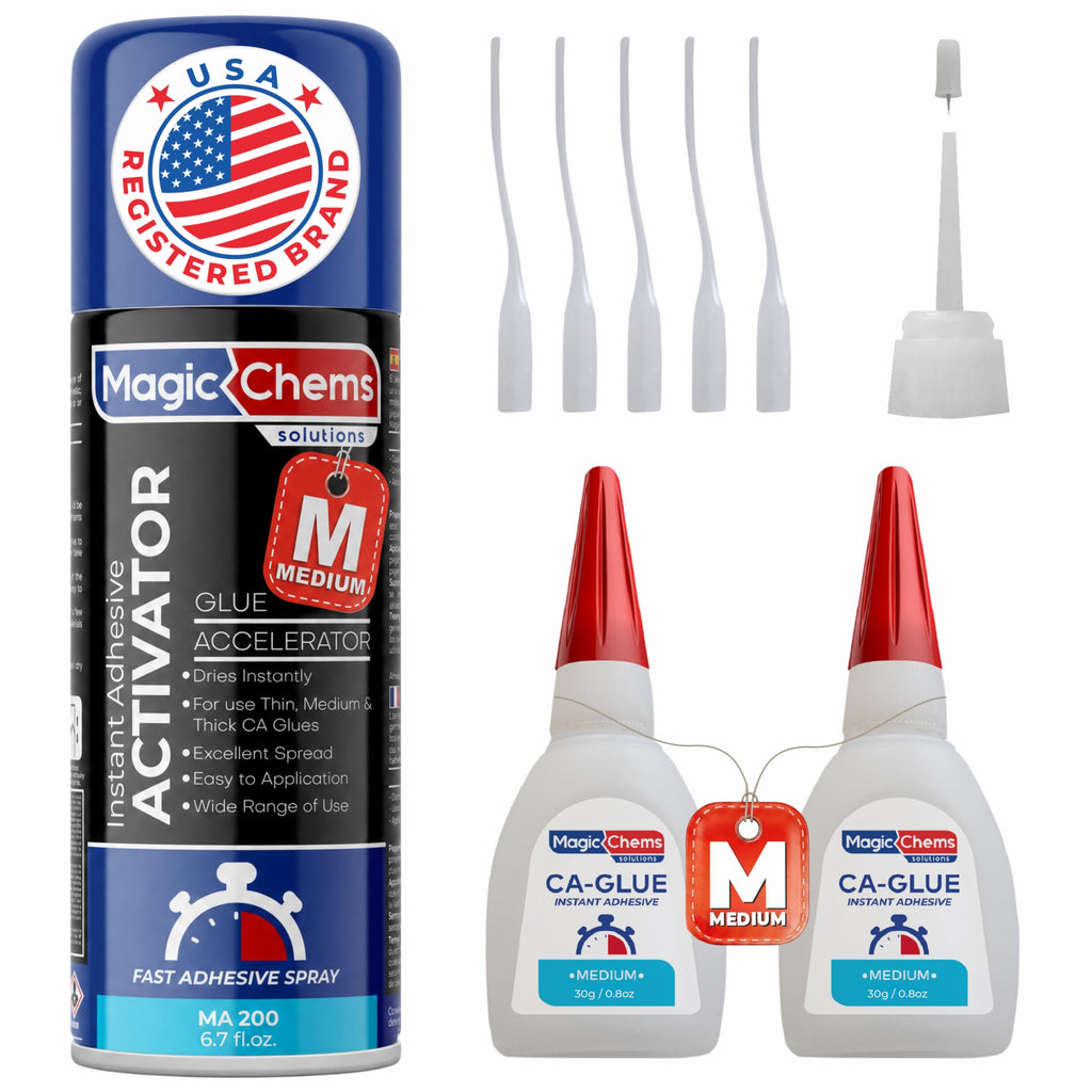 Magic Chems CA Glue with Activator, Cyanoacrylate Adhesive, Acrylic, 1 Pack