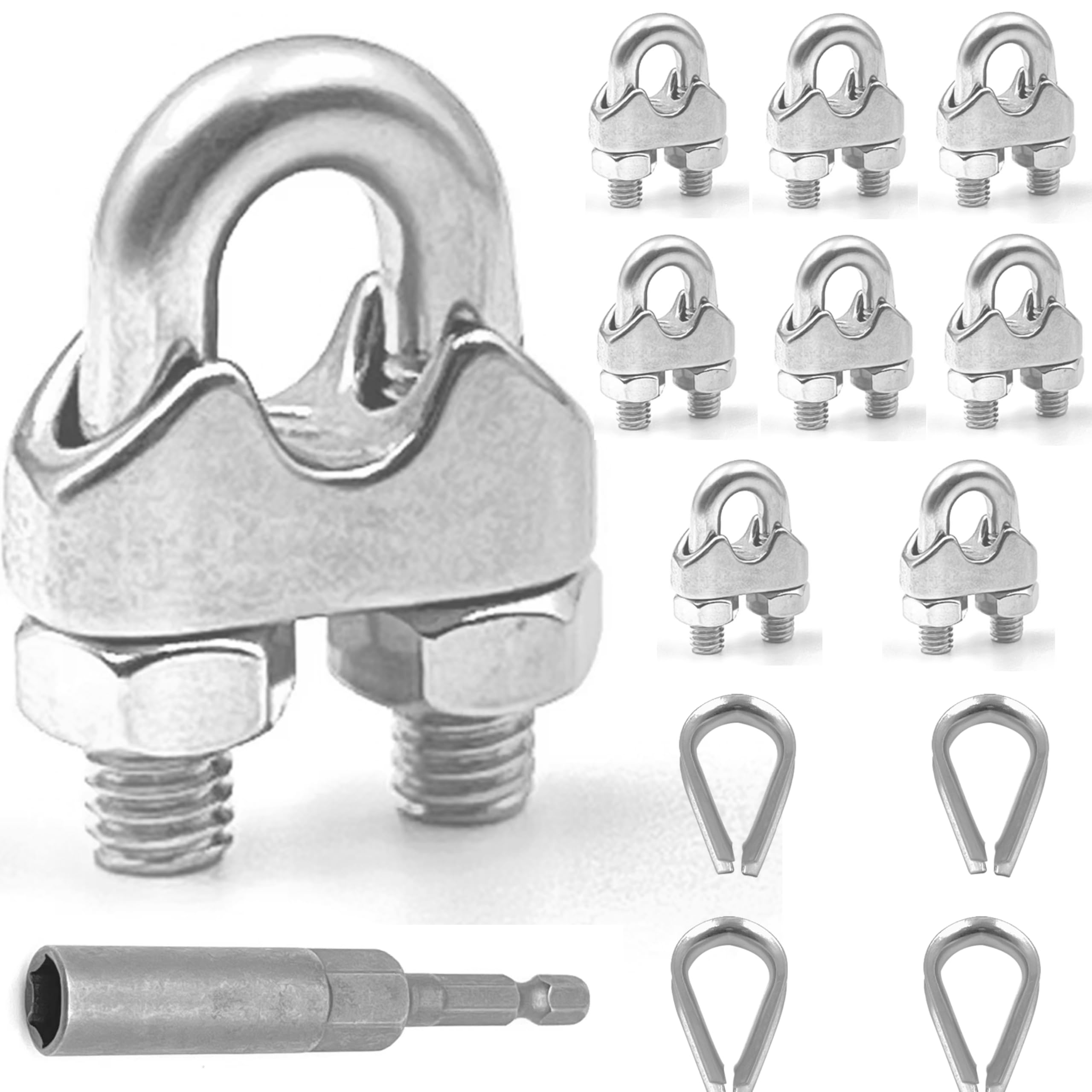 Lyrlidr 8 Pcs M8 Cable Clamps,Wire Rope Clamp,4 Pcs 5/16" Thimble