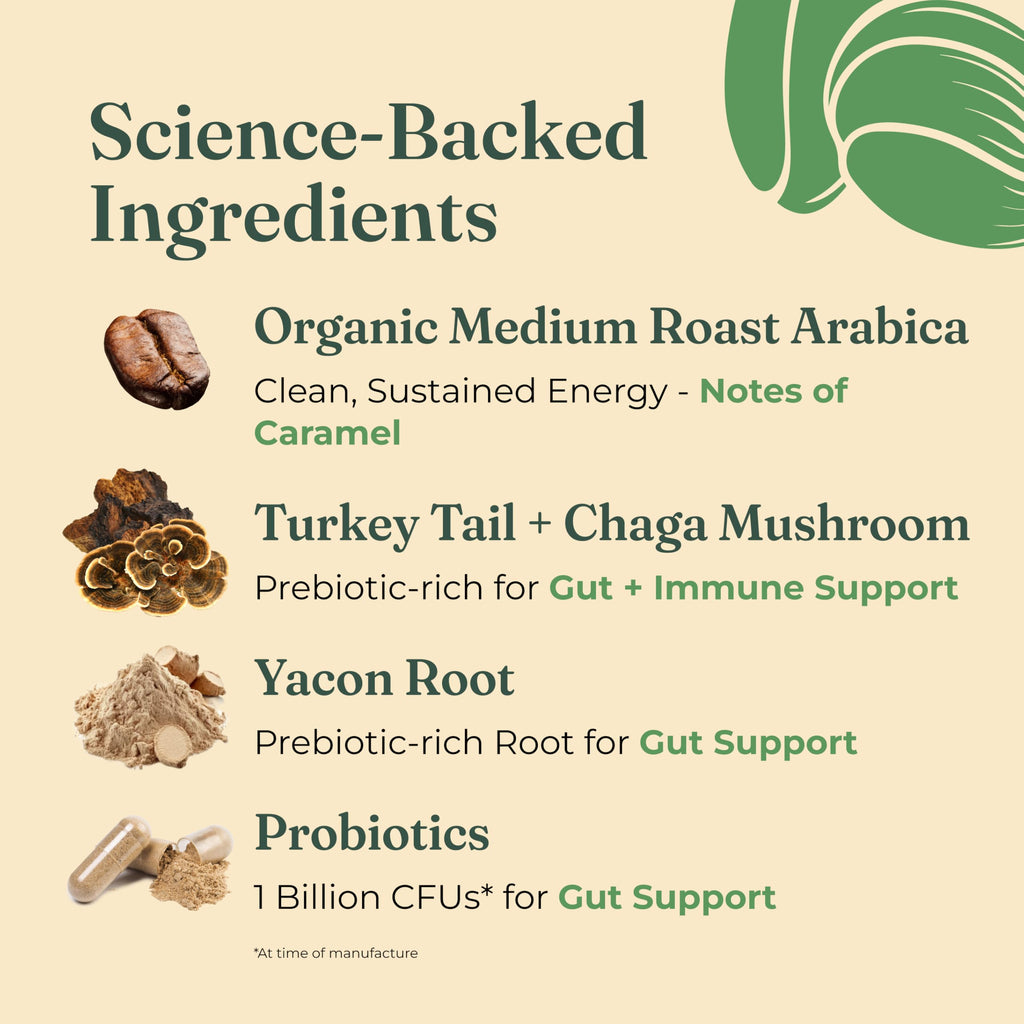 Four Sigmatic Gut Health Organic Ground Coffee | Medium Roast, Immune Boosting Probiotic Mushroom Coffee with Chaga & Turkey Tail for Gut Health & Immune Support | 12oz Bag